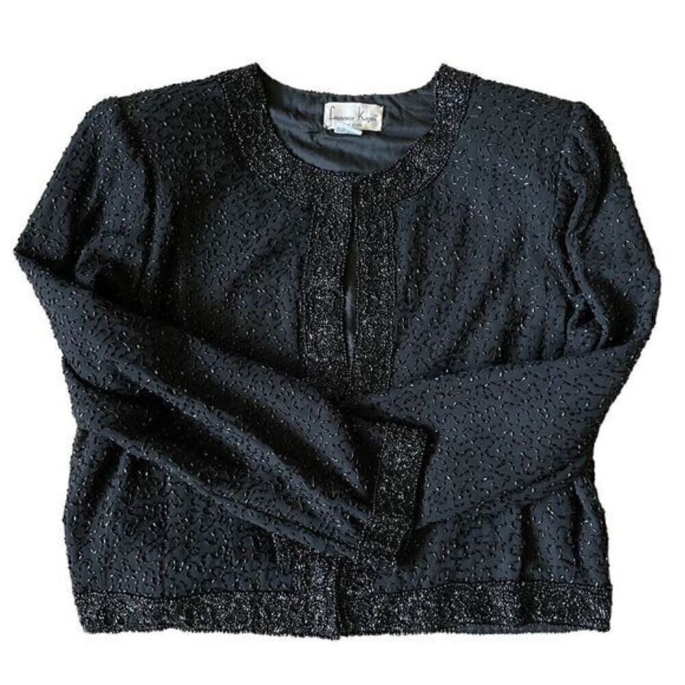 Laurence Kazar Designer Black Beaded Sequins Blouse Blazer Top Women’s Size L